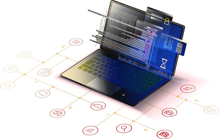 Laptop connected to digital services and technology systems